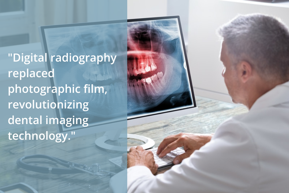 A doctor is looking at a dental x-ray using modern imaging technology.